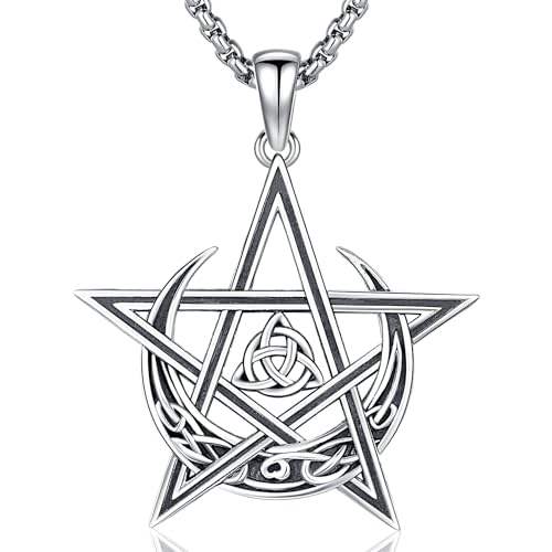 Pentagramm Halskette 925 Sterling Silber Dreifach Mondgöttin Anhänger Keltischer Knoten Anhänger Amulett Schmuck Geschenke für Mütter, Damen uen und Mädchen von Friggem