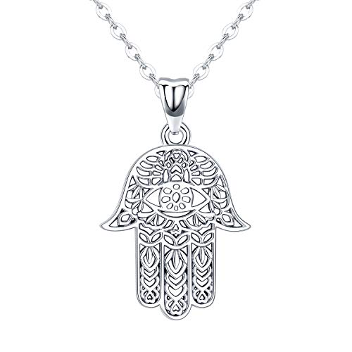 Hamsa Hand Halskette, 925 Sterling Silber Anhänger Schmuck für Frauen Männer, Sacred Vintage Hand von Fatima Evil Eye Anhänger mit Schmuck Geschenk Frauen Symbolik Freundschaft Lotus Charm von Friggem