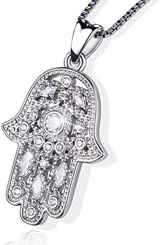 Hamsa Hand Halskette, 925 Sterling Silber Anhänger Schmuck für Frauen Männer, Vintage Hand der Fatima Evil Eye Anhänger, Heilige Lotus Charme Frauen Weg der Symbole Freundschaft von Friggem