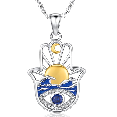 Hamsa Hand Kette 925 Sterling Silber Hand der Bösen Augen Anhänger Damen Halsketten Amulett Schmuck, Geschenke für Mamasa Freundin Mädchen von Friggem