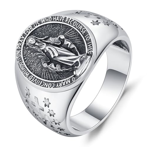 Jungfrau Maria Ring 925 Sterling Silber Religiöser Ring Herren Ringe Schmuck Signet Ring Geschenke für Familie, Liebste und Freunde von Friggem