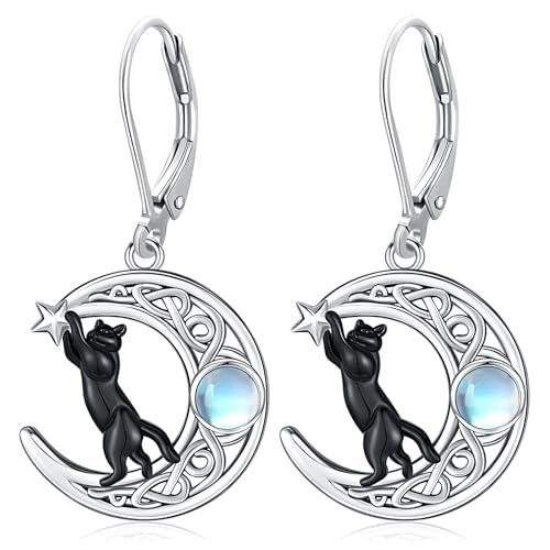 Katzen Ohrringe 925 Sterling Silber Mond Ohrringe und Damen Baumeln Ohrringe Hypoallergene Geschenke von Friggem