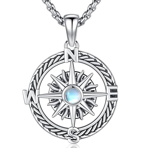 Friggem Kompass Halskette 925 Sterling Silber Kompass Anhänger Amulett Schmuck, Geschenke Zum Abschluss Geschenk für Herren Damen von Friggem