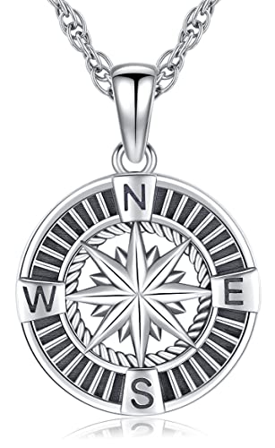 Kompass Kette 925 Sterling Silber Anhänger Halskette Herren Damen Amulett Schmuck Geschenke Freunde zum Jahrestag Abschluss von Friggem