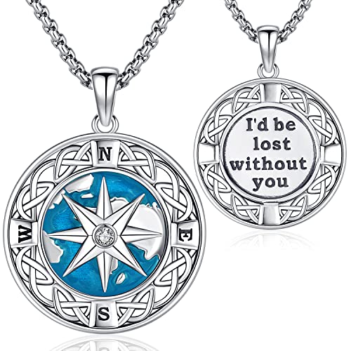 Kompass Halskette 925 Sterling Silber Kompass Zirkon Anhänge Halskette Herren Damen Amulett Schmuck Geschenke für Familie Freunde zum Jahrestag Abschluss von Friggem