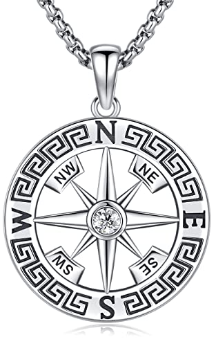 Kompass Halskette 925 Sterling Silber Zirkon Kompass Anh?nge Halskette Herren Damen Amulett Schmuck Geschenke f¨¹r Familie Freunde zum Jahrestag Abschluss " von Friggem