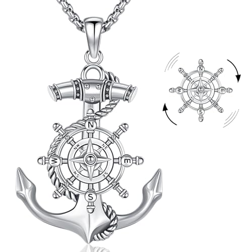 Kompass Halskette 925 Sterling Silber Anker Anhänger Kette Abschluss Geschenk Schmuck für Damen Herren von Friggem
