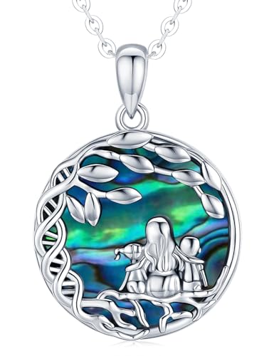 Lebensbaum Halskette Damen 925 Sterling Silber Abalone Muschel Baum des Lebens Anhänger, Mutter und Kind Kette, Edle Schmuckgeschenke für Mama Freundin Frau Tochter Schwester von Friggem