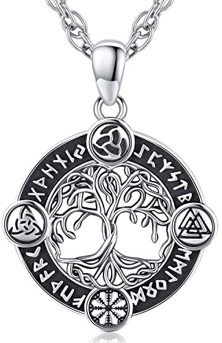 Lebensbaum Kette 925 Sterling Silber Wikinger Anhänger Halskette Baum des Lebens Kette Wikinger Kette Amulett Nordische Viking Schmuck Geschenke für Herren Damen mit Edelstahl Kette 60cm von Friggem