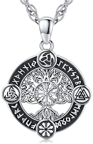 Lebensbaum Kette 925 Sterling Silber Wikinger Anhänger Halskette Baum des Lebens Kette Wikinger Kette Amulett Nordische Viking Schmuck Geschenke für Herren Damen mit Edelstahl Kette 60cm von Friggem