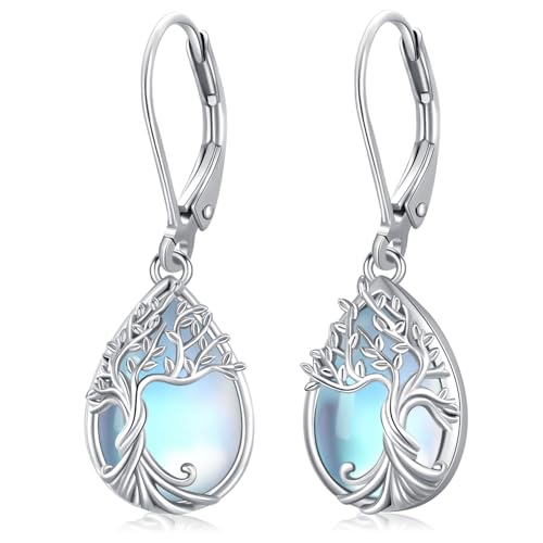 Lebensbaum Ohrringe für Damen 925 Sterling Silber Baum des Lebens Mondstein Tropfen Ohrringe für Frauen Mädchen Mutter von Friggem