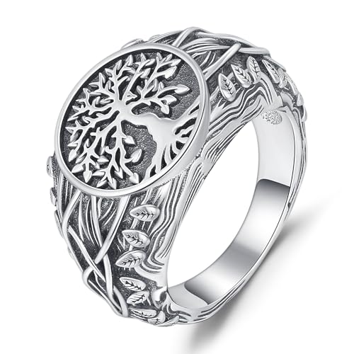 Lebensbaum Ring 925 Sterling Silber Retro Baum des Lebens Ring Herren Ringe Schmuck Geschenke für Männer und Frauen von Friggem