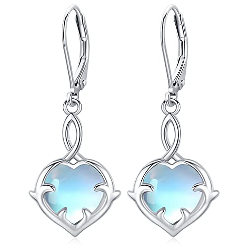 Mondstein Ohrringe Damen 925 Sterling Silber Herz Anhänger Ohrringe Hypoallergene Ohrringe Mondstein Schmuck Geschenke für Weibliche Mädchen Schwester Mütter von Friggem