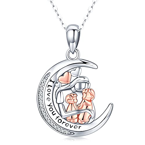 Mutter und Kind Anhänger Halskette 925 Sterling Silber Ich liebe dich für immer Mond Anhänger Geburtstag Muttertag Schmuck Geschenke für Frauen Mama Frau Tochter von Friggem