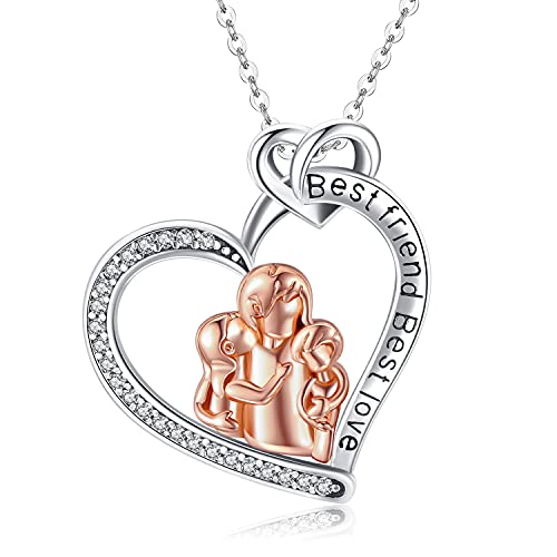 Mutter und Kind Halskette Damen Sterling Silber 925 Liebes Herz Anhänger Halskette, Mama Kette Zirkonia Schmuck Geschenke für Frauen Tochter von Friggem