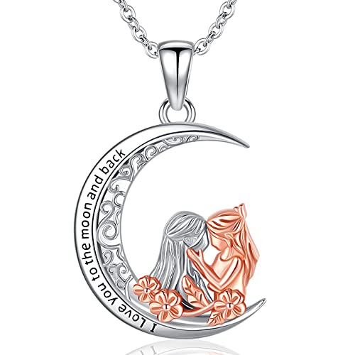 Mutter Geschenke, Mutter und Tochter Halskette 925 Sterling Silber Mutter Tochter Anhänger Mond Mutter Halskette für Frauen Mutter (C1-Mutter und Tochter) von Friggem