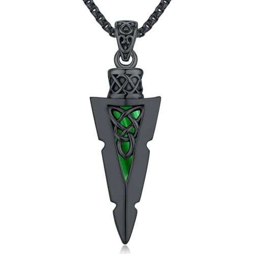 Pfeil Halskette, 925 Sterling Silber Keltischer Knoten Pfeil Cluster Malachit Anhänger kette und Wikinger Herren Anhänger Amulett Schmuck Geschenke für Damen und Herren von Friggem