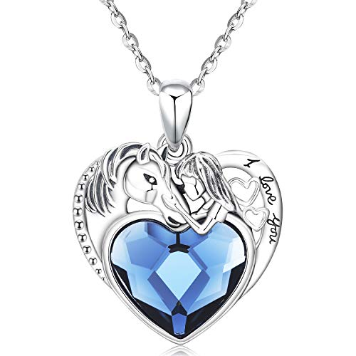 Pferd Herz Anhänger Halskette 925 Sterling Silber, Herz Pferd Schmuck Geschenk für Frauen Mutter, Liebe Pferd Anhänger Charm 18 "Kette (Pferd mit Mädchen im Herzen Zirkon Halskette Schmuck) von Friggem