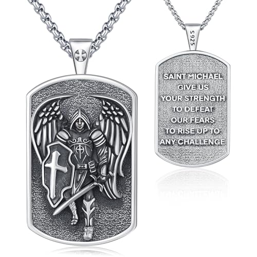 Saint Michael Halskette für Herren Damen, Sterling Silber 925 Erzengel Michael Medaille Anhänger St. Michael Amulett Religiöse Schmuck Geschenk von Friggem