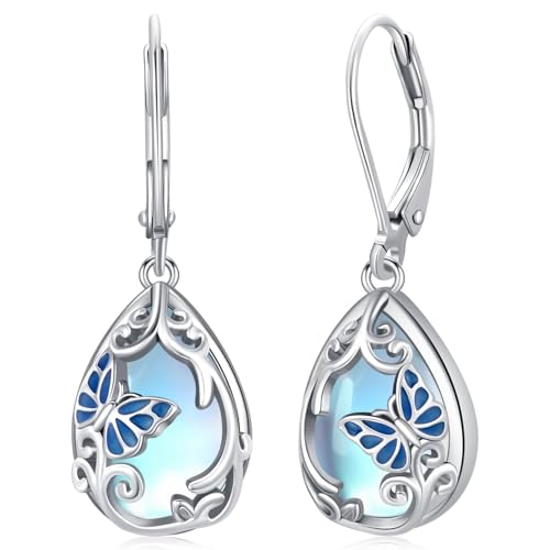 Schmetterling Ohrringe 925 Sterling Silber Mondstein Ohrringe und Damen Baumeln Ohrringe Hypoallergene Geschenke für Damen und Mädchen von Friggem