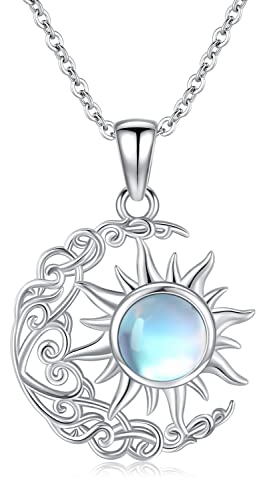 Sonne und Mond Halskette 925 Sterling Silber Keltische Kette, Mondstein Schmuck für Damen Frau Mädchen Tochter Geschenke von Friggem