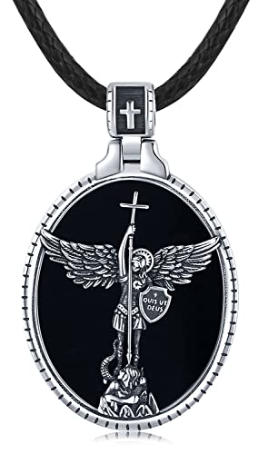 St Michael Anhänger Halskette 925 Sterling Silber Heiliger Michael Anhänger Erzengel Michael Kette Amulett Schmuck für Frauen Männer (C-Saint Michael) von Friggem