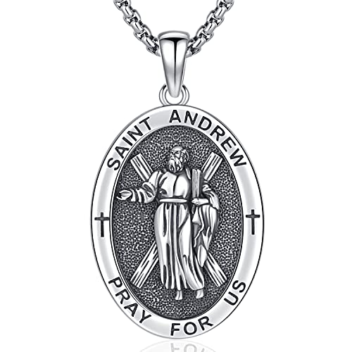 St. Andrew Anhänger Halskette Herren 925 Sterling Silber St. Andrew Anhänger Religion Amulett Schmuck Geschenke für Familie Freunde Damen Herren von Friggem