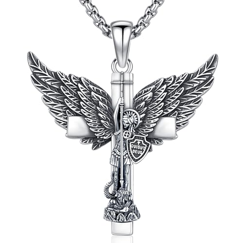 St. Michael Halskette 925 Sterling Silber Erzengel Michael Kreuz Anhänger Herren Anhänger Kette Amulett Schmuck Geschenke für Damen Herren von Friggem