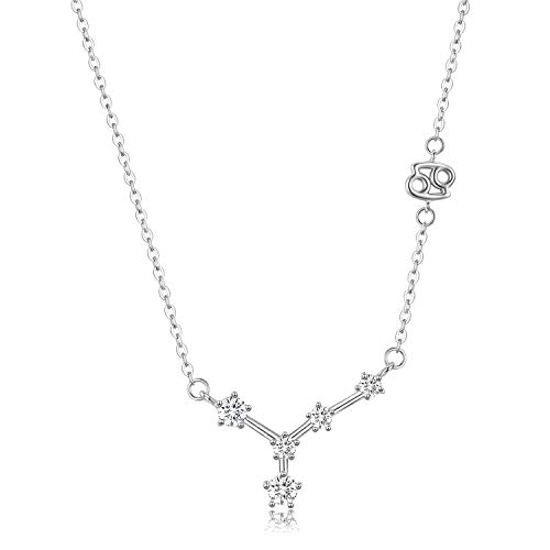 Sterling Silber Krebs Anhänger Zodiac Constellation Halskette, 12 Horoskop Juni-Juli Geburtstagsgeschenke für Frauen Mädchen, Astrologie Zodiac Star Schmuck Halskette Kette 18 "(mit Geschenkbox) von Friggem