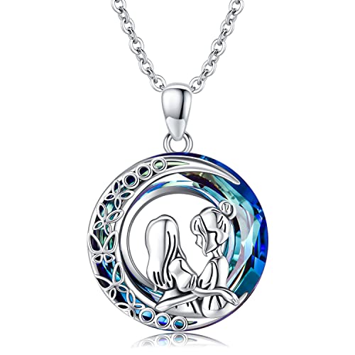 Sterling Silber Schwester Halskette für Frauen Mädchen, Keltischer Knoten Mond Halskette mit Kreis Kristall Anhänger, 18" Silberkette Schwester Schmuck Geschenke für Frauen Mutter Schwester von Friggem