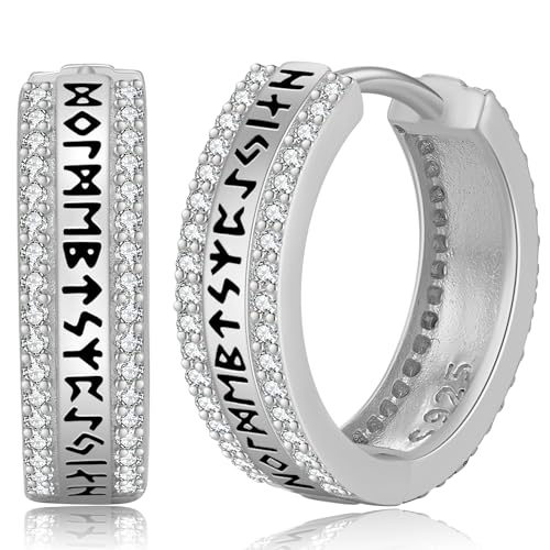 Wikinger Ohrringe für Herren Damen, 925 Sterling Silber Nordischer Wikinger Rune Creolen Ohrstecker Wikinger Ohrschmuck Schmuck Geschenke von Friggem