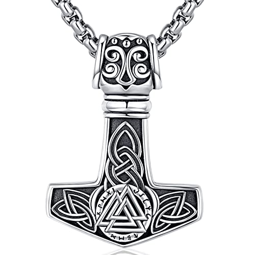 Wikinger Kette Herren Halskette 925 Sterling Silber Thors Hammer Anhänger Halskette Wikinger Amulett Nordischen Mythologie Wikinger Anhänger Schmuck Geschenk für Herren Damen (A-Thors Hammer) von Friggem