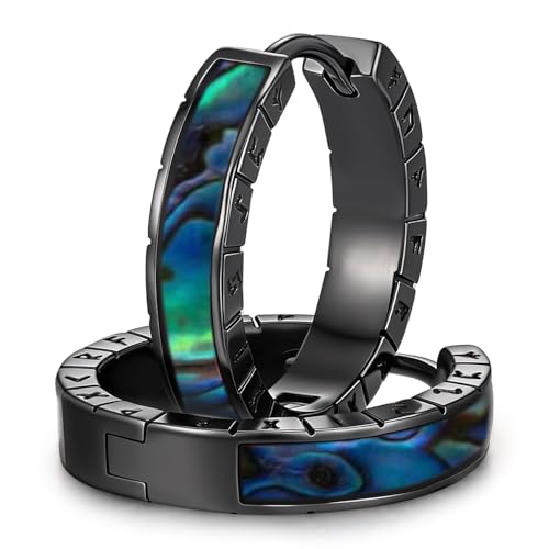 Unisex Wikinger Creolen für Herren 925 Sterling Silber Wikinger Rune Ohrringe Schwarz Kleine Creolen Abalone Huggie Ohrringe Schmuck für Damen Herren von Friggem