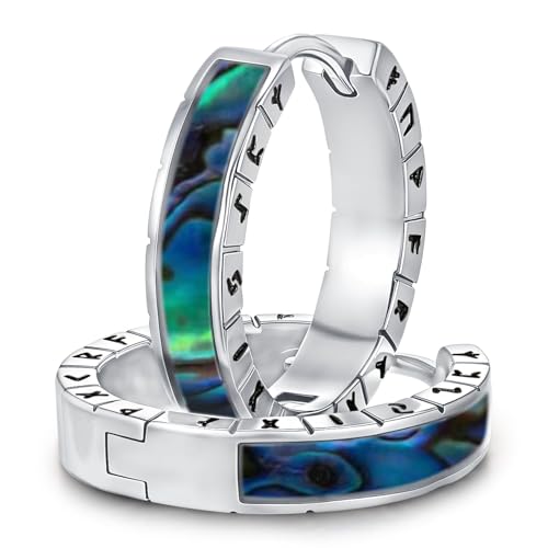 Unisex Wikinger Creolen für Herren 925 Sterling Silber Wikinger Rune Ohrringe Schwarz Kleine Creolen Huggie Ohrringe Schmuck für Damen Herren von Friggem