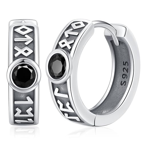Wikinger Creolen Ohrringe für Herren Damen, 925 Sterling Silber Nordic Wikinger Rune Creolen Huggie Punk Ohrringe Wikinger Schmuck Geschenke von Friggem