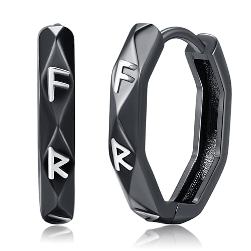 Wikinger Creolen für Herren Silber 925 Schwarze Wikinger Runen Ohrringe Unisex Nordische Wikinger Creolen Punk Ohrringe für Männer Frauen von Friggem