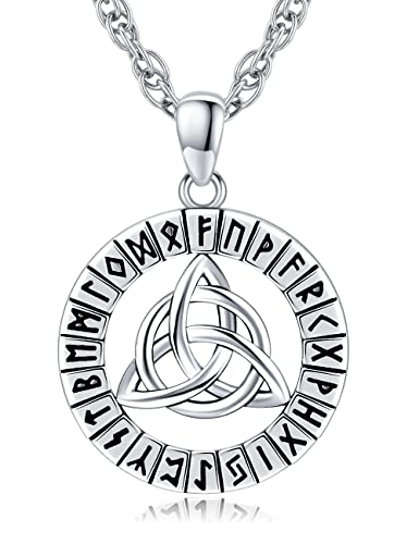 Wikinger Halskette 925 Sterling Silber Keltischer Knoten Rune Anhänger Vintage Schmuck für Herren Damen, Edelstahl Kette 55 cm von Friggem