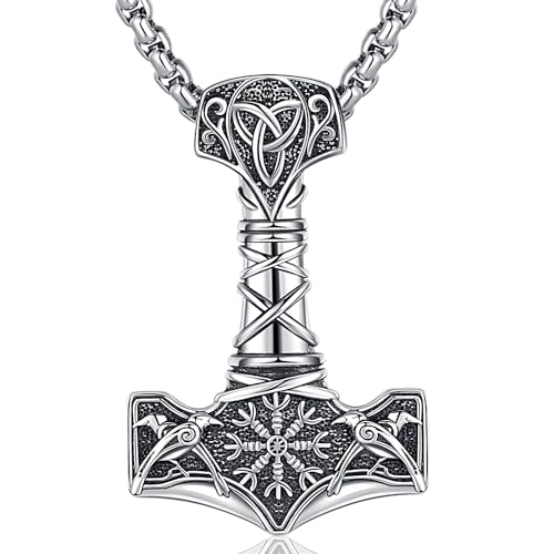 Wikinger Halskette 925 Sterling Silber Thors Hammer Anhänger Mjolnir Halskette Amulett Schmuck Geschenke für Damen und Herren von Friggem