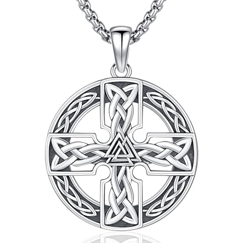 Keltisches Kreuz Halskette 925 Sterling Silber Wikinger Kreuz Anhänger Halskette Keltischer Knoten Amulett Anhänger Schmuck für Herren Damen (Keltisches Kreuz-C) von Friggem