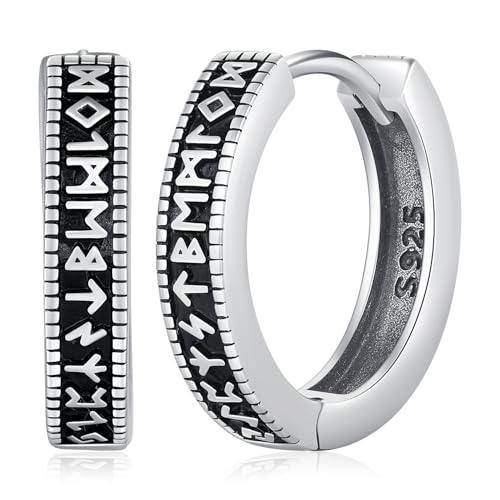Wikinger Ohrringe für Männer Frauen,925 Sterling Silber Nordische Wikinger Creolen Viking Rune Ohrringe Wikinger Ohrschmuck Schmuck für Herren Damen von Friggem