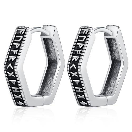 Wikinger Ohrringe für Männer Frauen,925 Sterling Silber Nordische Wikinger Creolen Viking Rune Ohrringe Wikinger Ohrschmuck Schmuck für Herren Damen Wikinger Ohrringe für Männer Frauen,925 Sterling Silber Nordische Wikinger Creolen Viking Rune Ohrringe Wikinger Ohrschmuck Schmuck für Herren Damen von Friggem