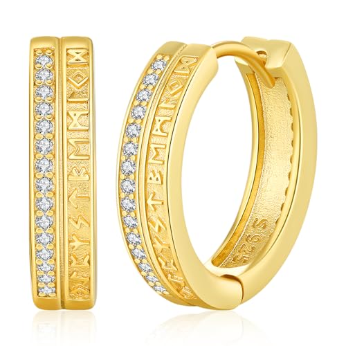 Wikinger Ohrringe für Männer Frauen, 925 Sterling Silber Wikinger Rune Ohrringe Gold Wikinger Creolen Nordische Wikinger Schmuck Geschenke von Friggem