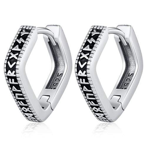 Wikinger Ohrringe für Männer Frauen,925 Sterling Silber Nordische Wikinger Creolen Viking Rune Ohrringe Wikinger Ohrschmuck Schmuck für Herren Damen von Friggem