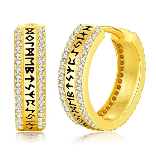 Wikinger Creolen Ohrringe Gold, 925 Sterling Silber Wikinger Ohrringe für Herren Damen,Nordischer Wikinger Rune Creolen Ohrstecker Wikinger Ohrschmuck Schmuck Geschenke von Friggem