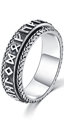 Wikinger Ring für Herren 925 Sterling Silber Nordische Wikinger Runen Spinner Ring, Anti-Stress Drehbarer Ring Vintage Punk Viking Schmuck für Herren Damen (57(18.1)) von Friggem