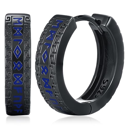 Wikinger Ohrring für Männer Frauen 925 Sterling Silber Nordischer Wikinger Rune Schwarz Creolen Ohrstecker Viking Rune Ohrschmuck Schmuck Geschenke für Herren Damen von Friggem