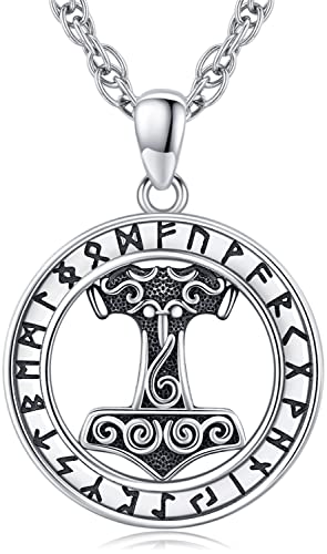 Wikinger Kette Herren Halskette 925 Sterling Silber Thors Hammer Anhänger Halskette Wikinger Amulett Nordischen Mythologie Wikinger Anhänger Schmuck Geschenk für Herren Damen (C-Thors Hammer) von Friggem