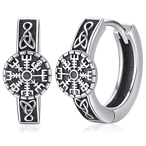 Wikinger Kompass Ohrringe für Herren Damen 925 Sterling Silber Keltisch Creolen Huggie Ohrringe Nordische Wikinger Schmuck für Männer Frauen von Friggem