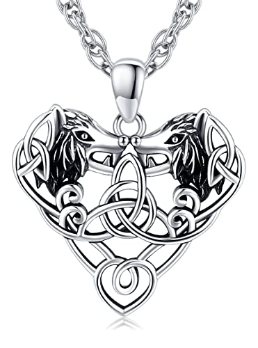 Wikinger Kette Herren Halskette 925 Sterling Silber Thors Hammer Anhänger Halskette Wikinger Amulett Nordischen Mythologie Wikinger Anhänger Schmuck Geschenk für Herren Damen (Wolf-C) von Friggem