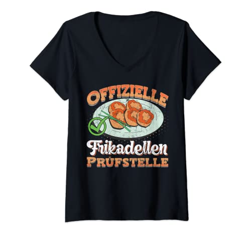 Damen Offizielle Frikadellen Prüfstelle - Fleischbällchen T-Shirt mit V-Ausschnitt von Frikadellen und Fleischpflanzerl Fleischküchle